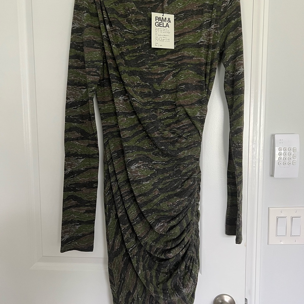 Pam & Gela Green Asymmetrical Ruched Bodycon Dress
